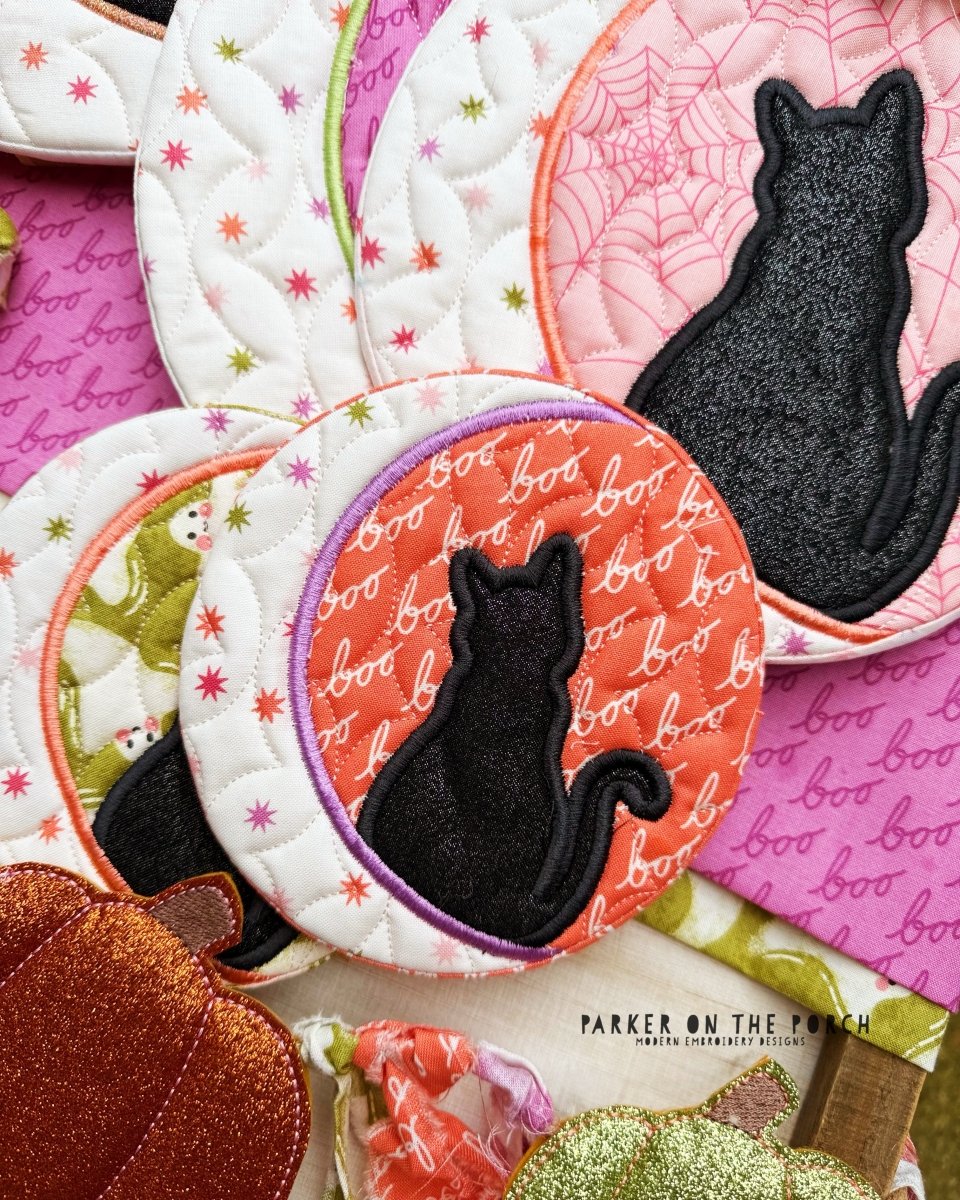 Cat in the Moon Coaster – Digital Embroidery Pattern Download