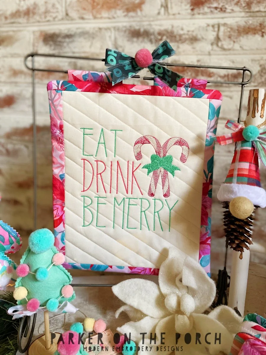 Digital Download - Happy Holidays Collection- Eat Drink Be Merry- Mini Quilt ( Single Stand )