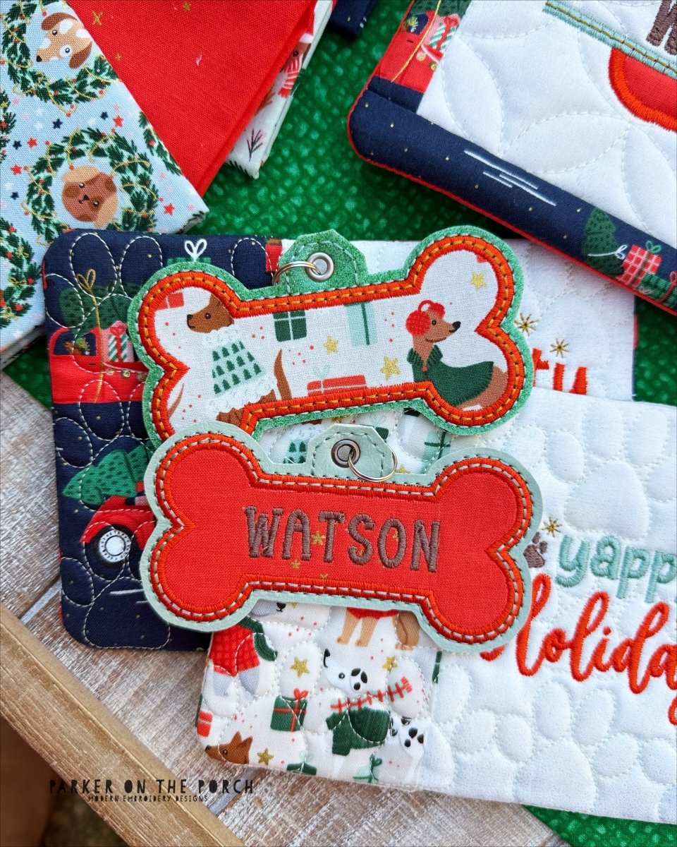 Applique Dog Bone - Bag Tag- Digital Embroidery Pattern Download