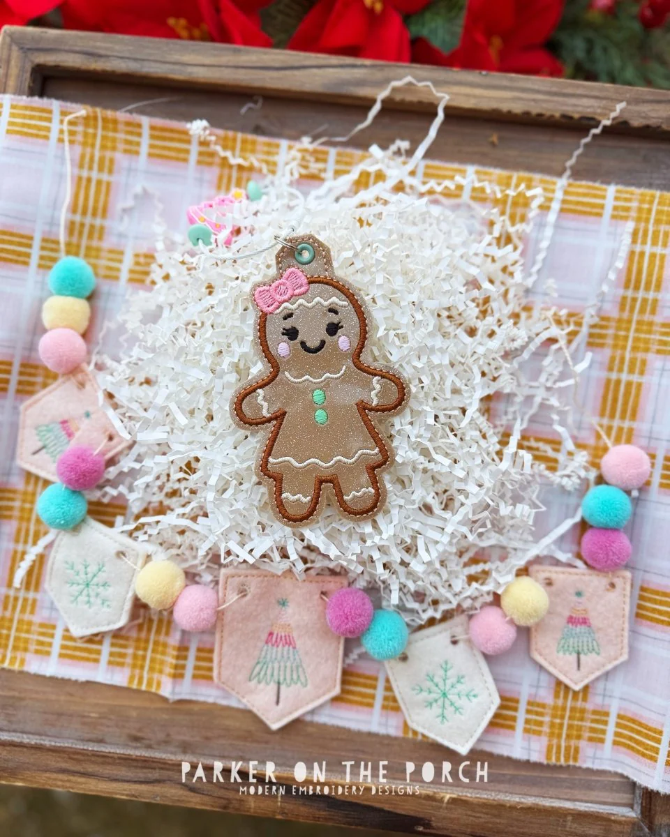 Gingerbread Girl Bag Tag – Digital Embroidery Pattern Download