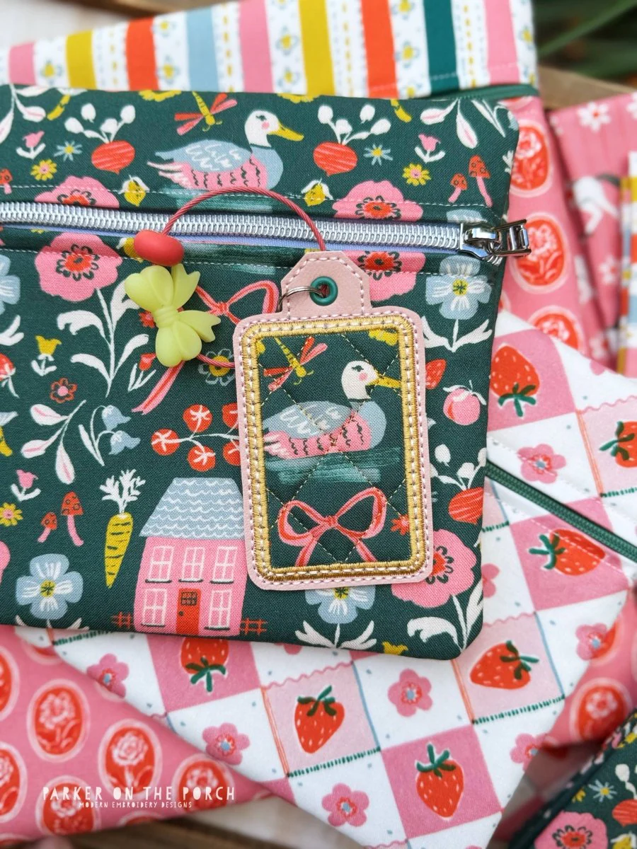 Quilted Applique Rectangle Bag Tag - Digital Embroidery Pattern Download