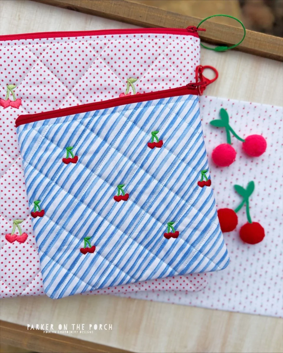 Quilted Cherries Zipper Bag – Zipper Size 3 Top Zip- Digital Download - Image 3