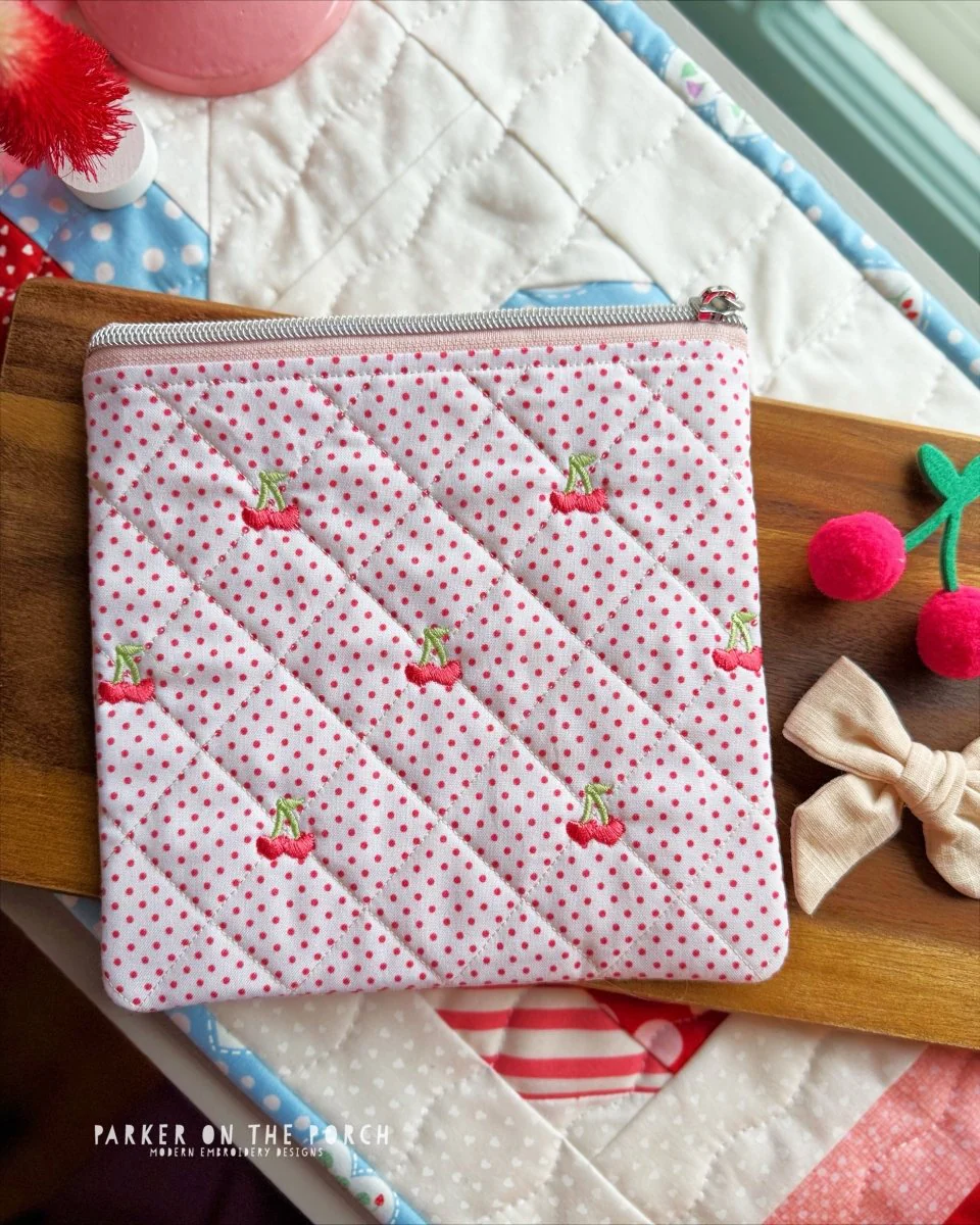 Quilted Cherries Zipper Bag – Zipper Size 5 Top Zip- Digital Download - Image 2