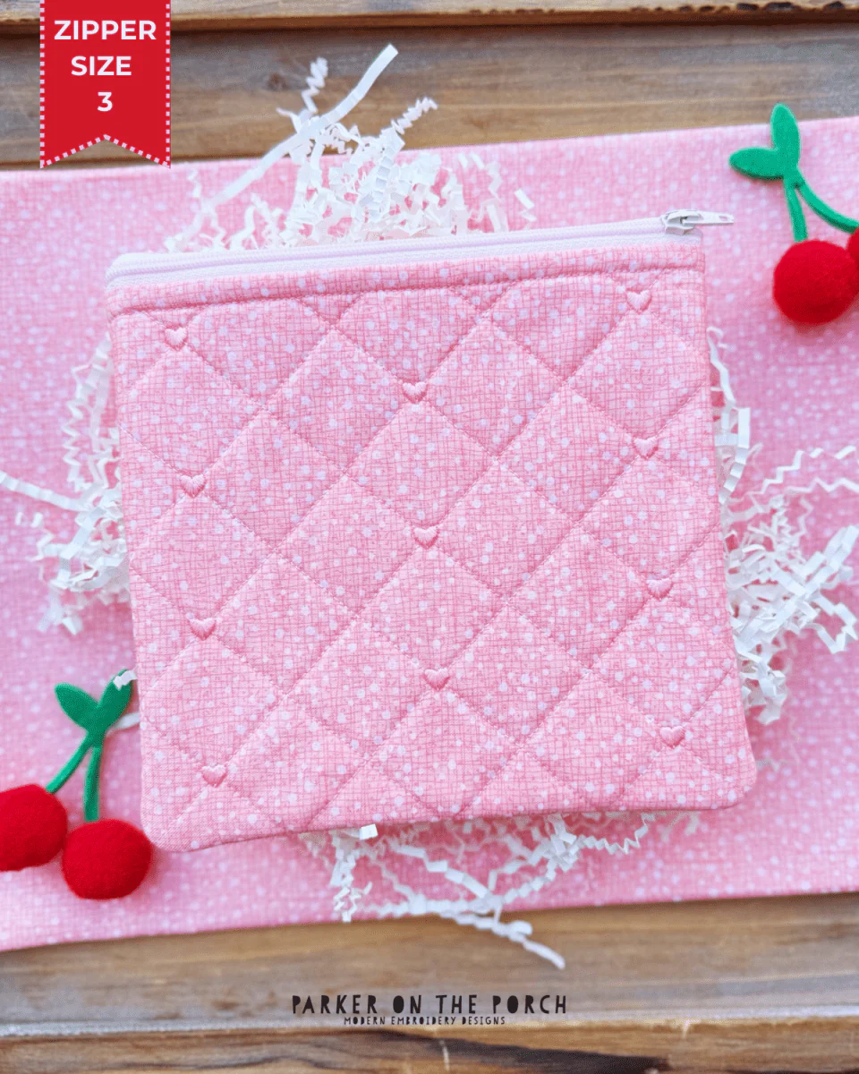 Quilted Heart Zipper Bag – Zipper Size 3 Top Zip- Digital Download